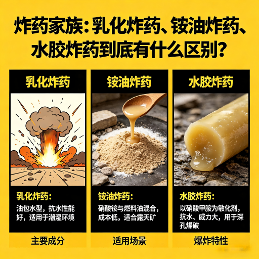 高明炸药家族：乳化炸药、铵油炸药、水胶炸药到底有什么区别？